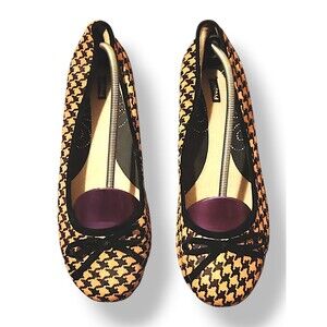 Propet Emma Tan Black Houndstooth Pony Hair Ballet Flat Shoes Womens 11A Casual